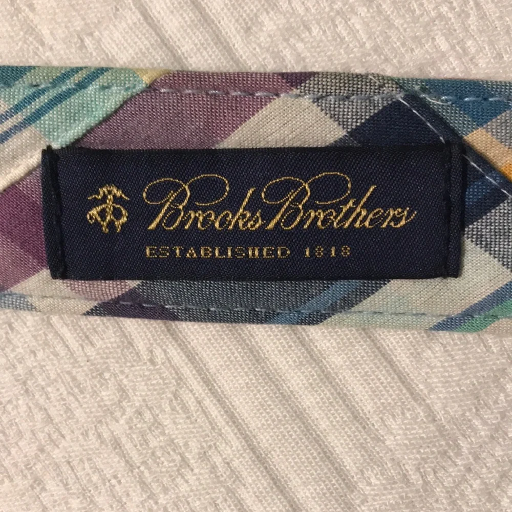 Brooks Brothers Preppy Plaid Fabric Belt with Brown Leather Accents Adjustable